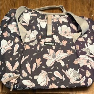 Gray and Pink Floral Travel Bag with Structured Design